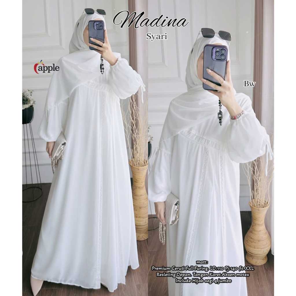 Madina Syari Gamis Syari Ceruti Babydoll Full Furing Aplikasi Motex FREE HIJAB SEGI 4 JUMBO