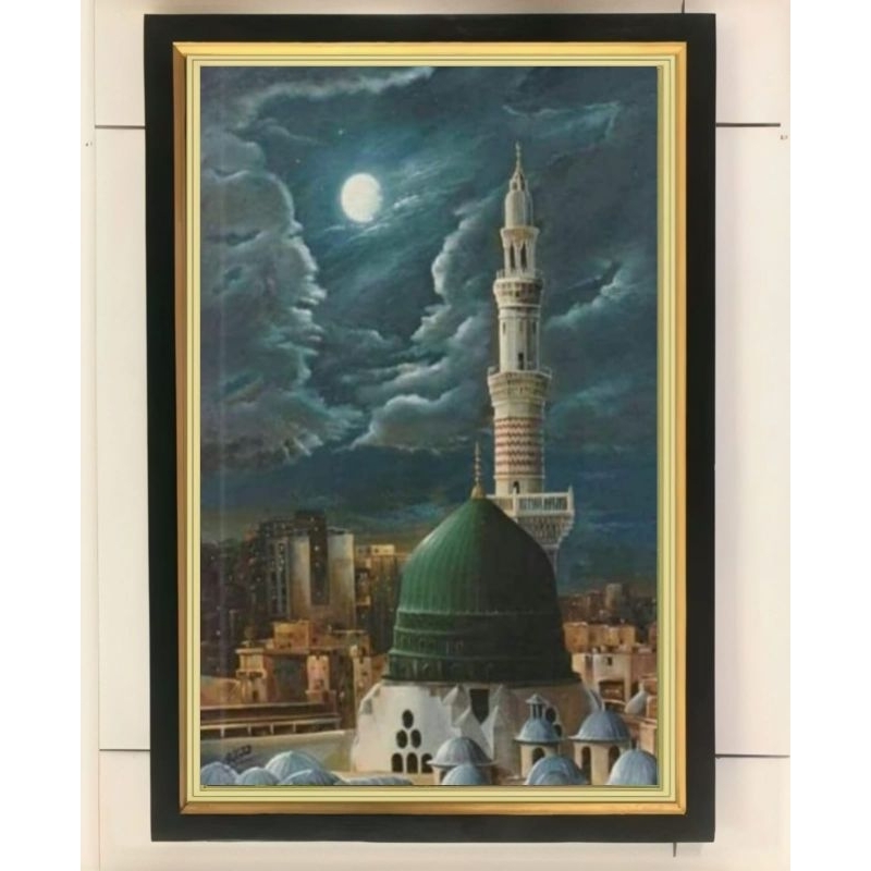 lukisan cetak digital printing masjid Nabawi Madinah plus figura ukuran 65*45