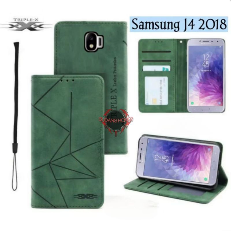 Flip Case Samsung J4 2018 Casing Flip Cover Wallet Sarung Hp -  Casing Dompet Flip Magnet