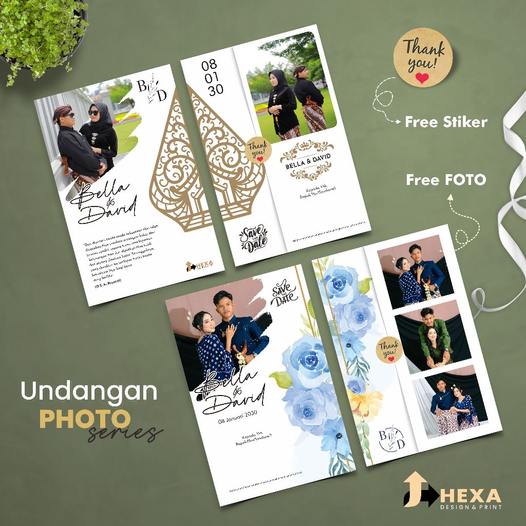 Undangan Pernikahan Aesthetic Softcover Lipat 3 - Gratis Pasang Foto - Undangan Desain Kekinian