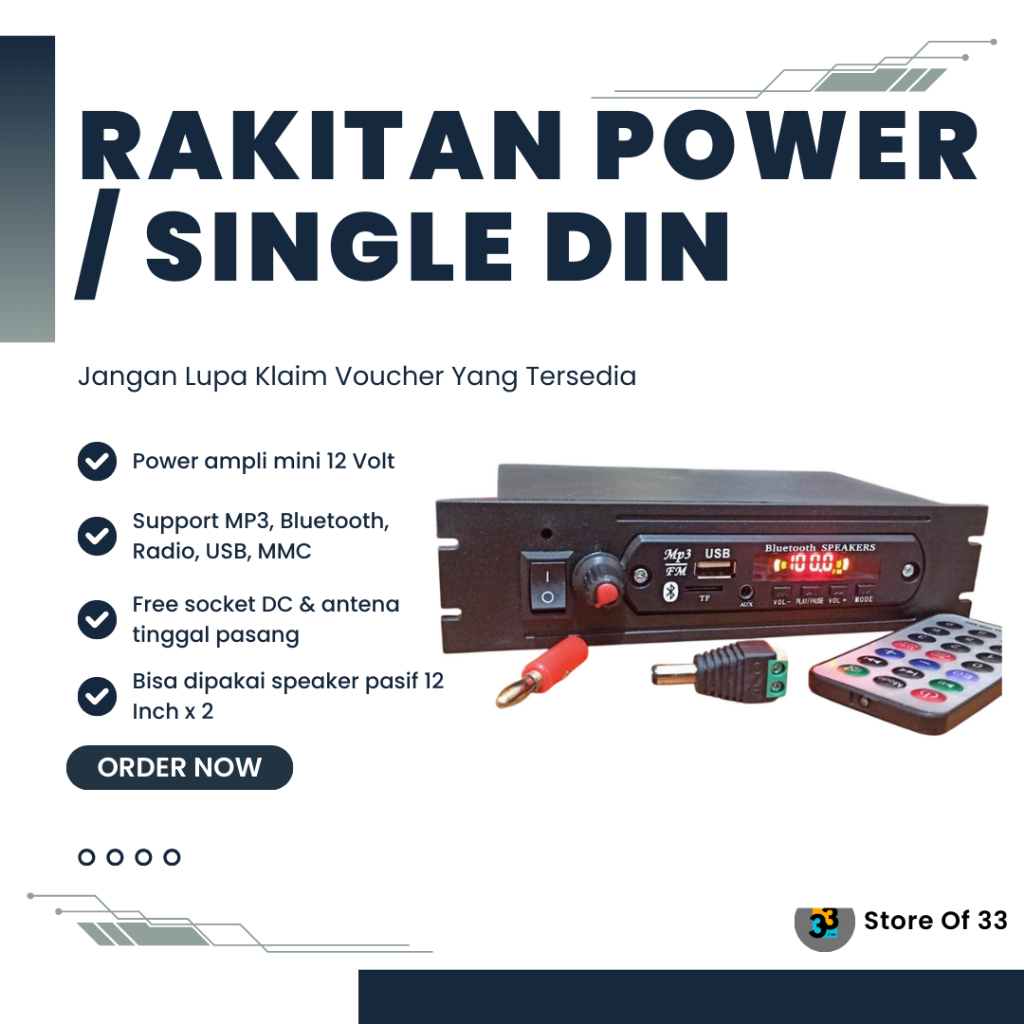 POWER AMPLIFIER BLUETOOTH RAKITAN 12V DC STEREO 2X30WATT / TAPE MOBIL SINGLE DIN RAKITAN