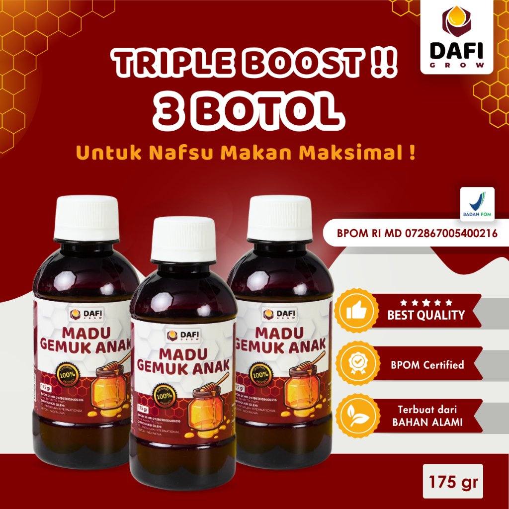 

DAFI GROW - Madu Gemuk Anak Vitamin Nafsu Makan dengan Rasa Original dan Segar, 175 gr