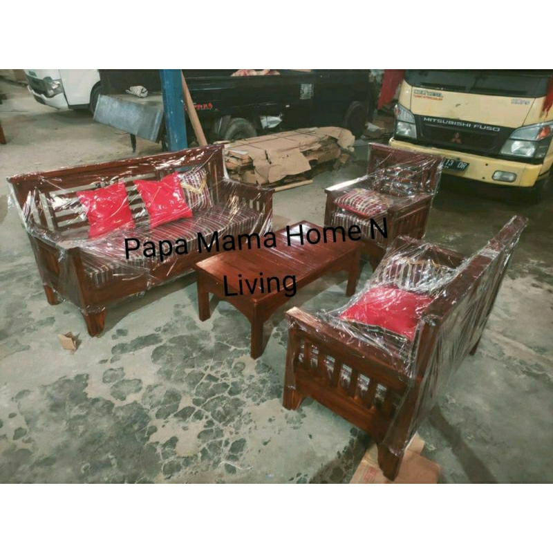 Sofa Tamu Kayu 321 Set Meja - Sofa Kayu 321