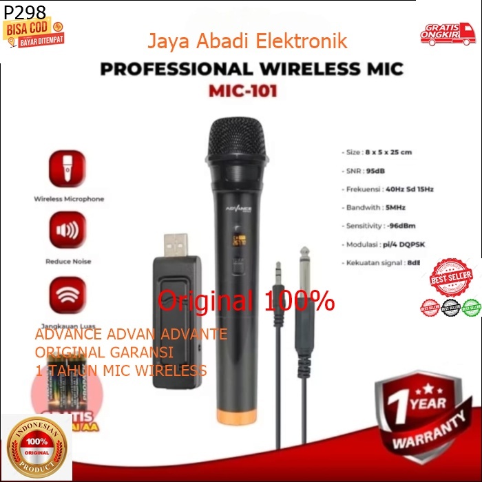 P298 ADVANCE ADVAN ADVANTE ORIGINAL GARANSI 1 TAHUN MIC WIRELESS SINGLE MIK WIRELESS SINGLE MIX HAND