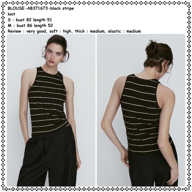 AMELIE BUTIK AB371673 Baju Atasan Tank Top Garis Stripe Salur Hitam Wanita Korea Import