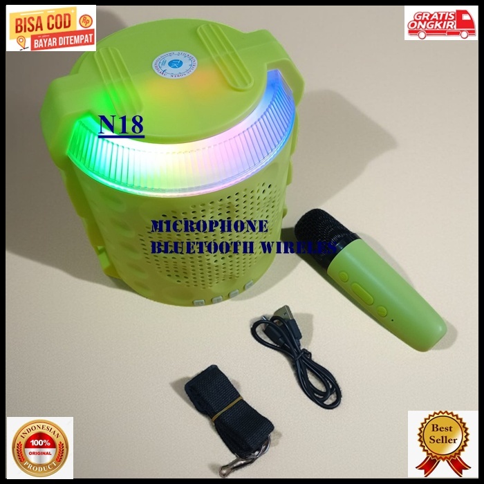 N18 MICROPHONE BLUETOOTH WIRELESS ADVANCE MIK MIC MIX SPEAKER SPK SPEKER PORTABLE BLUTUT KARAOKE ECH