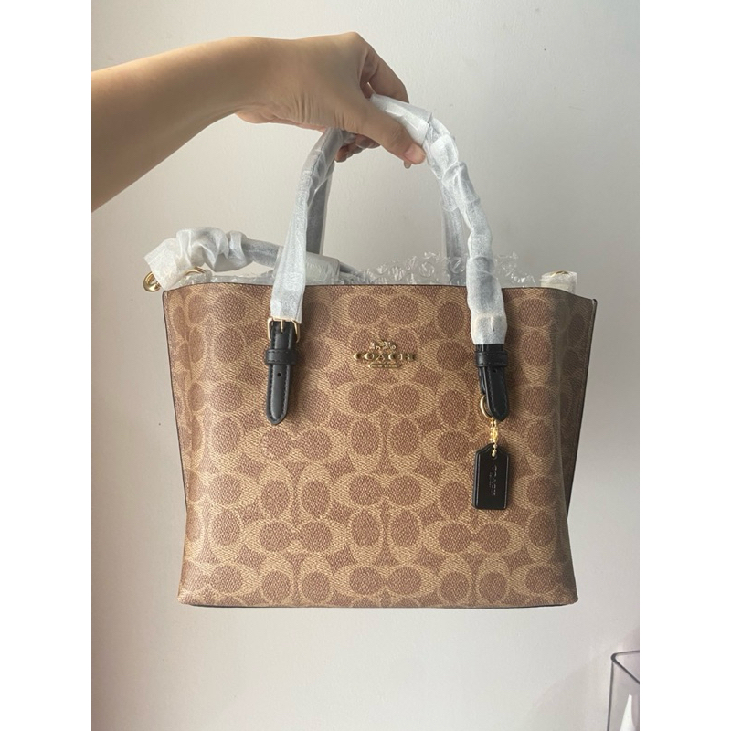 (preloved) COACH Mollie Tote Bag 25 In Signature Canvas - Gold/Tan/Black