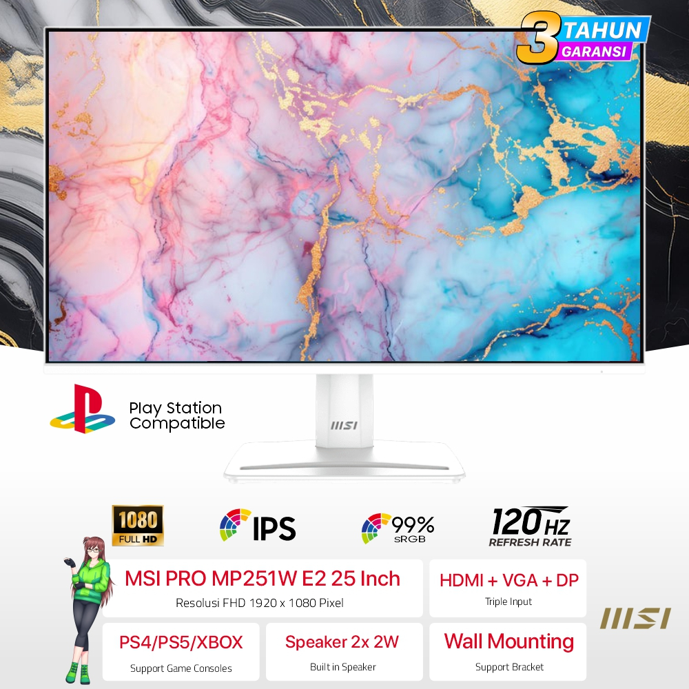 Monitor MSI MP251W E2 | MSI MP251L E2 25" 120Hz Full HD 1ms 99% sRGB HDMI DisplayPort VGA