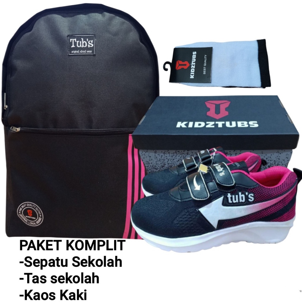 KIDZTUBS Sepatu Sekolah Anak Paket Komplit Sepatu Sekolah + Tas Sekolah + Kaos Kaki TUBS1338032625