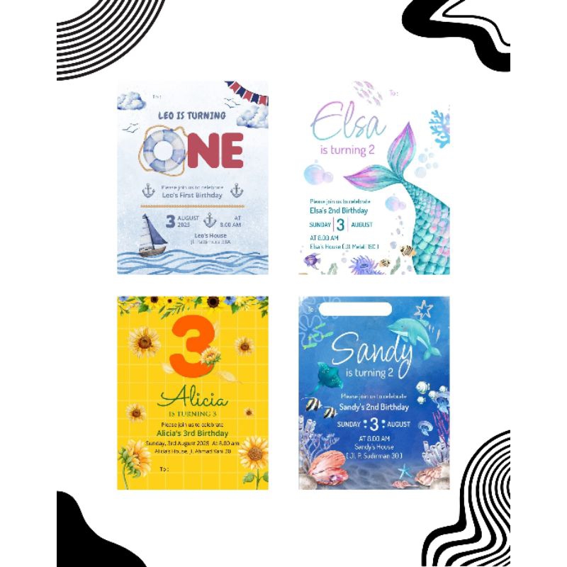 Undangan Ulang Tahun/Tedhak Siten/Pitonan Anak Custom Lucu Unik