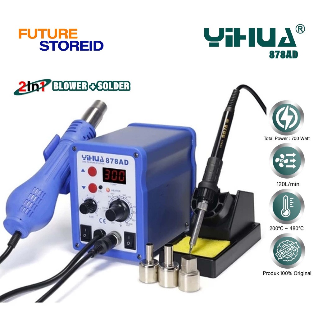 YIHUA 878AD 2 IN 1 BLOWER / SOLDER UAP + SOLDER STATION ORIGINAL