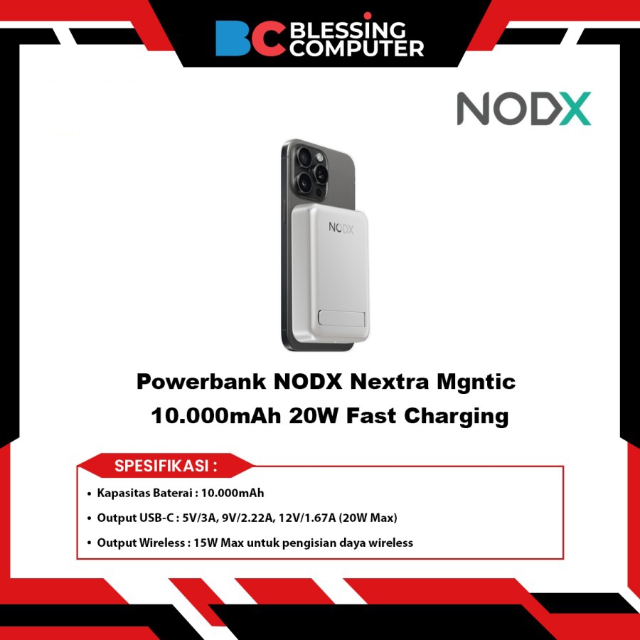 Powerbank NODX Nextra Mgntic 10.000mAh 20W Fast Charging - White
