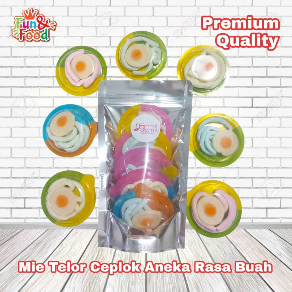 

Cemilan Mie Telur Ceplok Aneka Rasa Buah Jelly Telur Mix Marshmallow Premium (FF)