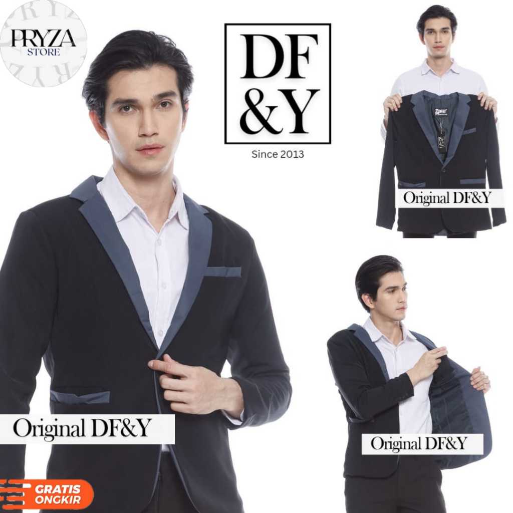 PRYZA Jas Blazer Pria Casual Abu Kombinasi DF&Y / Jas Blazer Kerja Kantor  Formal / Jas Style Korea 