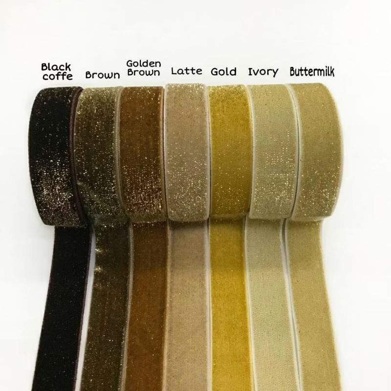 

1 YARD - GROSIR 1.6 CM PITA BLUDRU GLITER HALUS | VELVET GLITER GOLD (5/8")