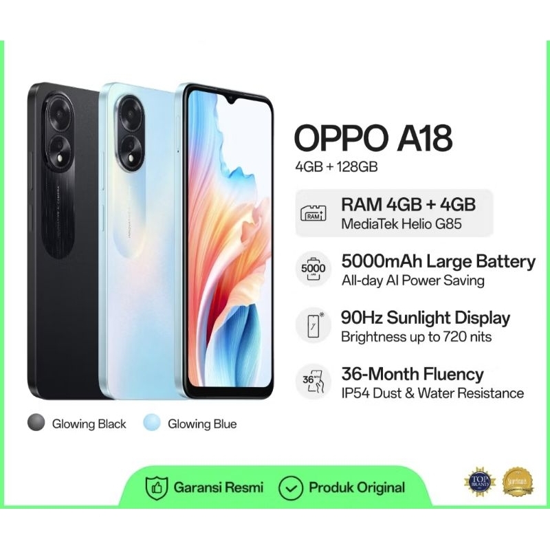 HP Oppo A18 Ram 4GB/64GB - hp bergaransi resmi - hp model terbaru - hp viral - hp termurah - hp bate