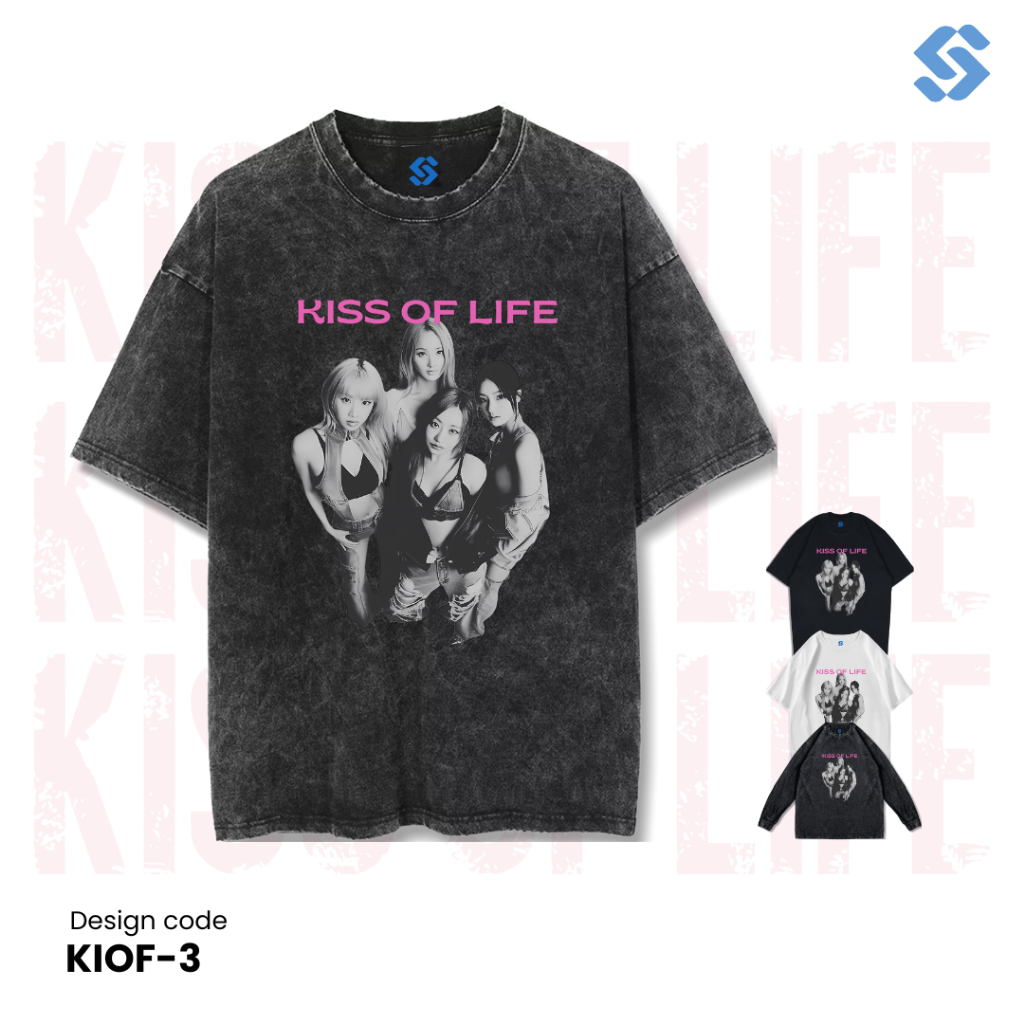 SANZ kaos KISS OF LIFE | stonewashed washed sandwash t-shirt | black white longsleeve | KIOF-3