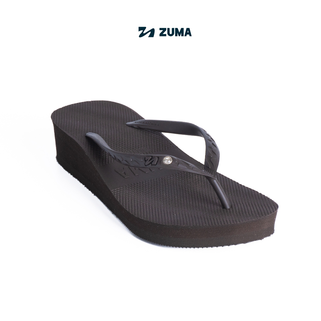 Zuma Women Tiffany 10 Chesnut, Sandal Jepit Wanita Wedges Karet Polos, Coklat Kehitaman