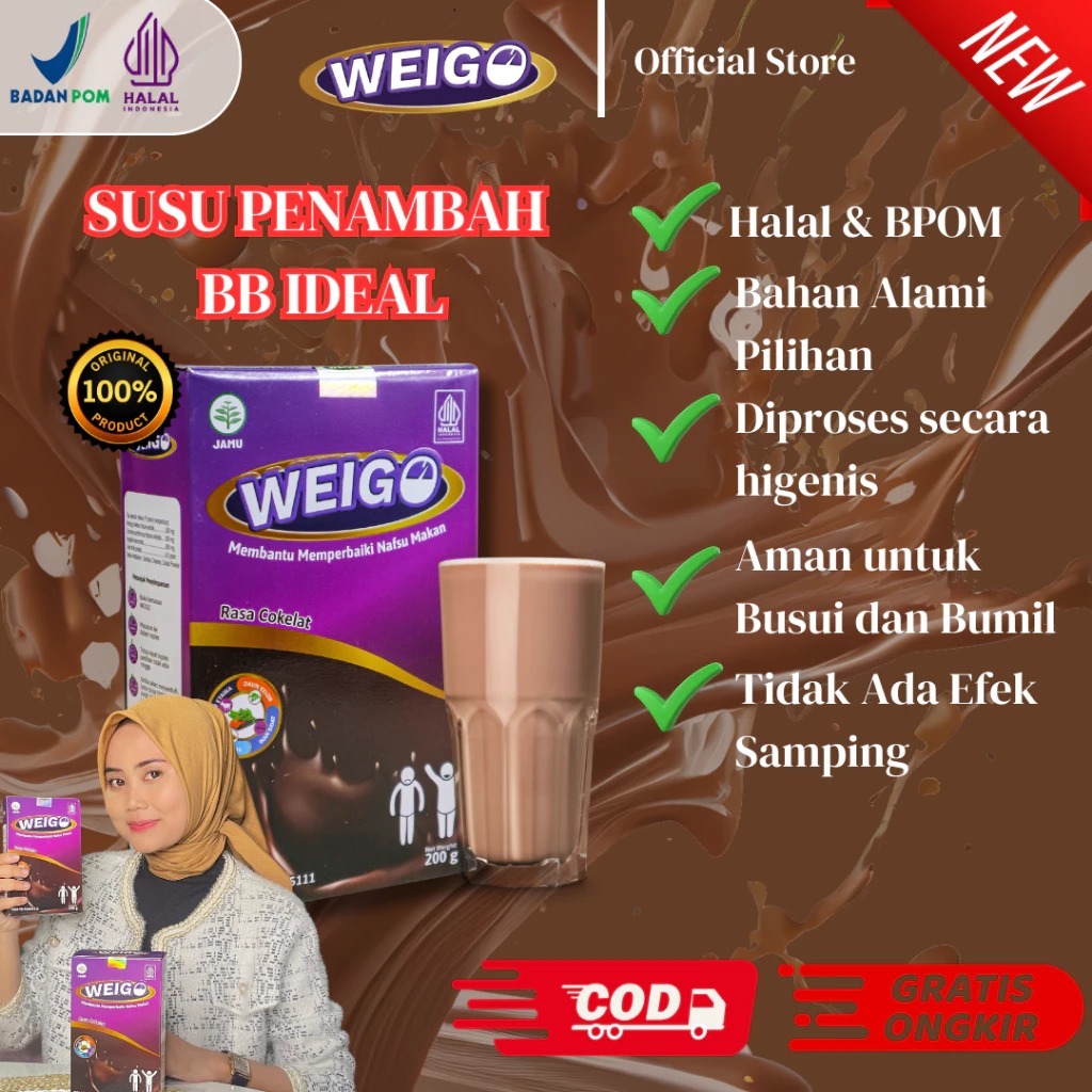 

Weigo Coklat Susu Penambah Berat Badan Susu Penggemuk Badan Anak Dewasa Ampuh Cepat Halal Bpom