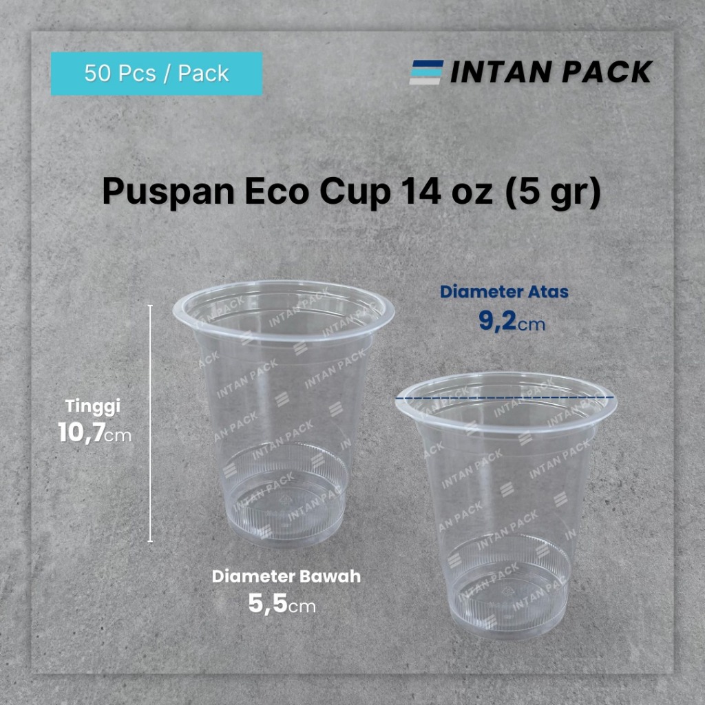 Gelas Plastik Cup 14 oz 5 gram Puspan Ecoplast Tebal ( 50 pcs )