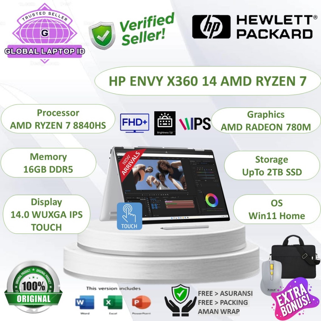 Laptop HP ENVY X360 14 AMD Ryzen 7 8840HS RAM 16GB DDR5 2TB SSD 14" WUXGA IPS Touchscreen Windows 11