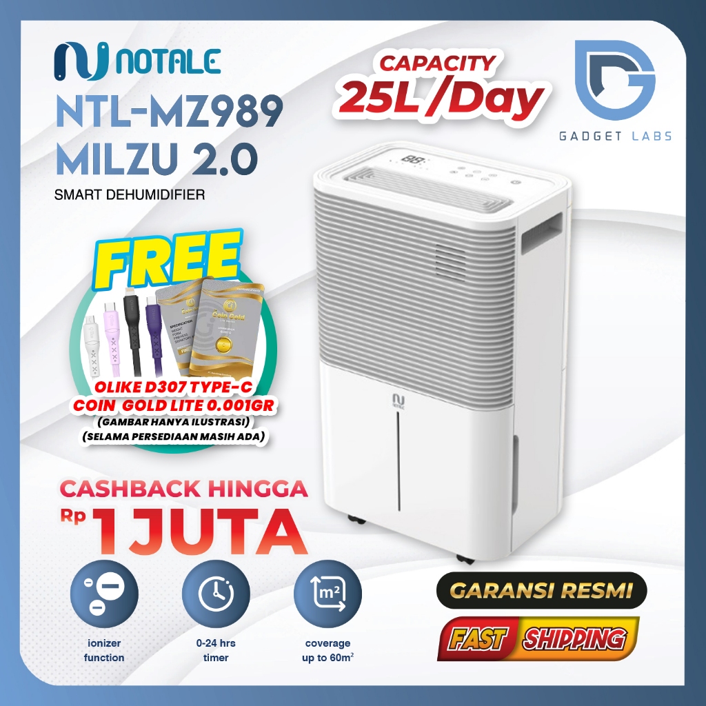 Dehumidifier Ruangan Notale Milzu Smart Dehumidifier 20L/hari Garansi