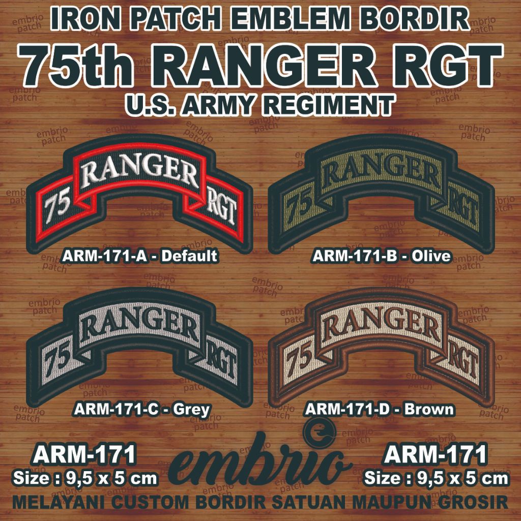 ARM-171 Patch 75th RANGER REGIMENT RGT US Army Shoulder Sleeve Insignia Tab Emblem Lengan Baju M-65 