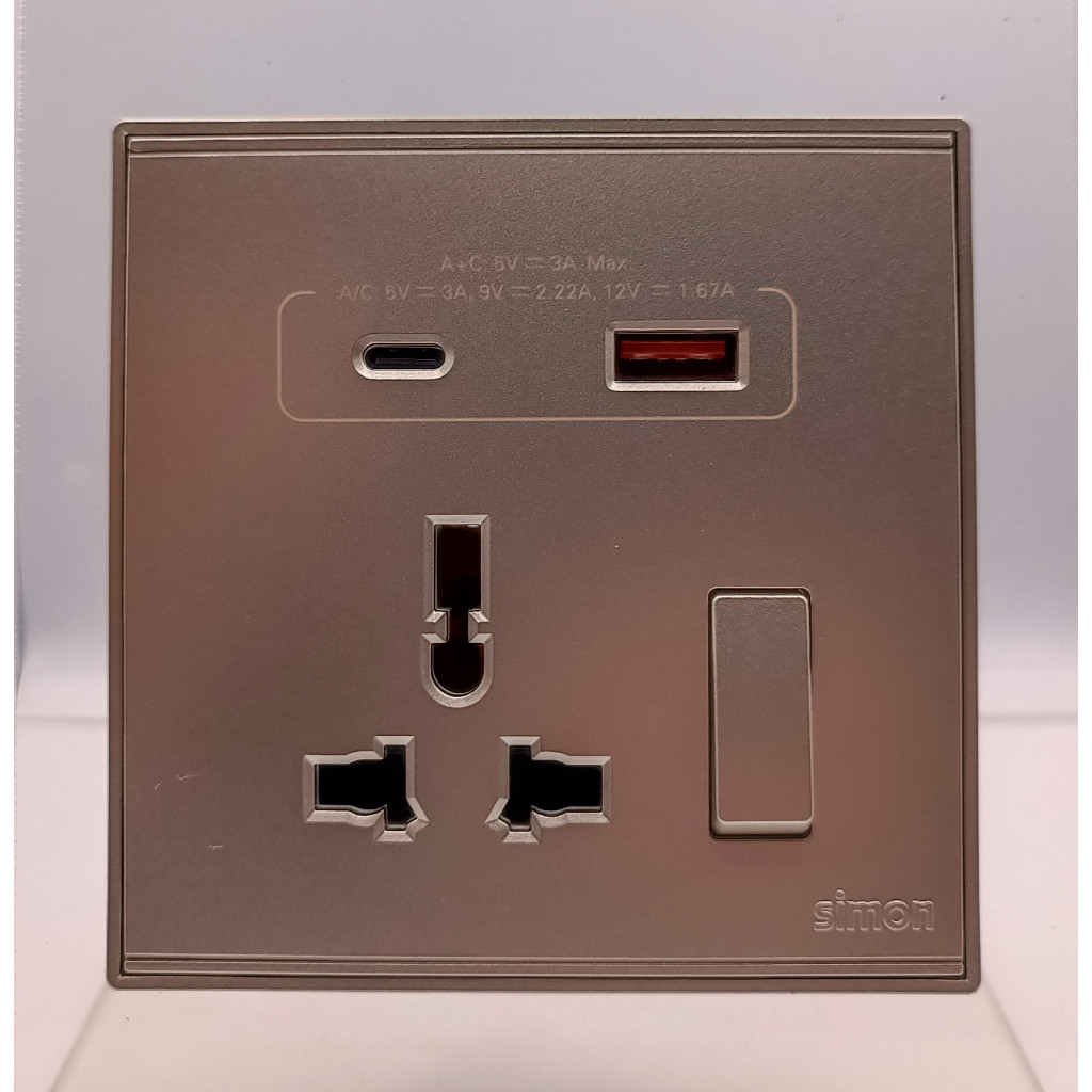 SIMON E6 CHAMPAGNE UNIVERSAL SOCKET / MULTI SOCKET WITH USB A+C CHARGERS
