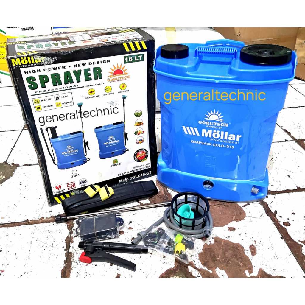 Sprayer Electric Mollar 16L Single (SNI) Tangki Semprot Mollar 12V / DC Elektrik Sprayer Mollar 16E