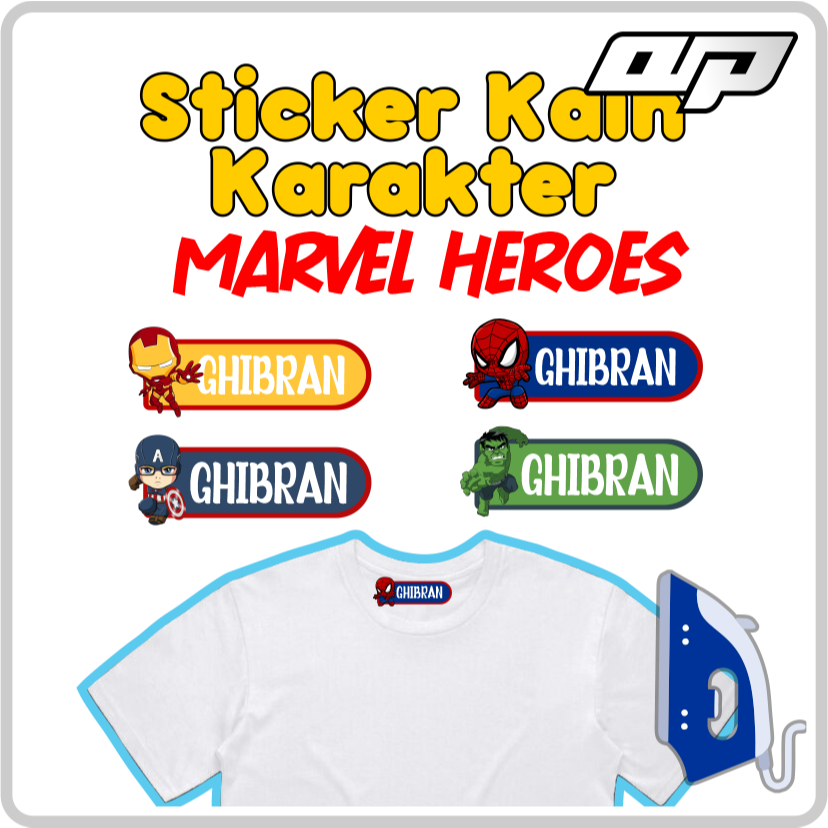 

Stiker Kain Marvel Custom Nama Isi 40 pcs | Stiker Kain Waterproof Custom
