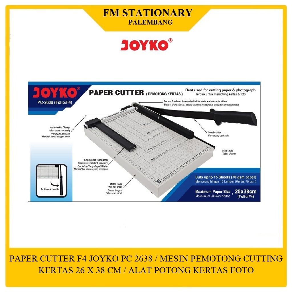 

PAPER CUTTER F4 JOYKO PC 2638/ MESIN PEMOTONG CUTTING KERTAS 26X38 CM/ ALAT POTONG KERTAS FOTO