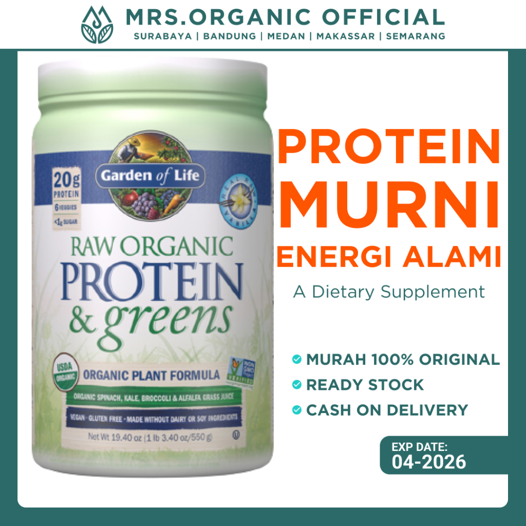 

Raw Organic Protein dan Greens Rasa Vanilla Garden of Life 550 gram