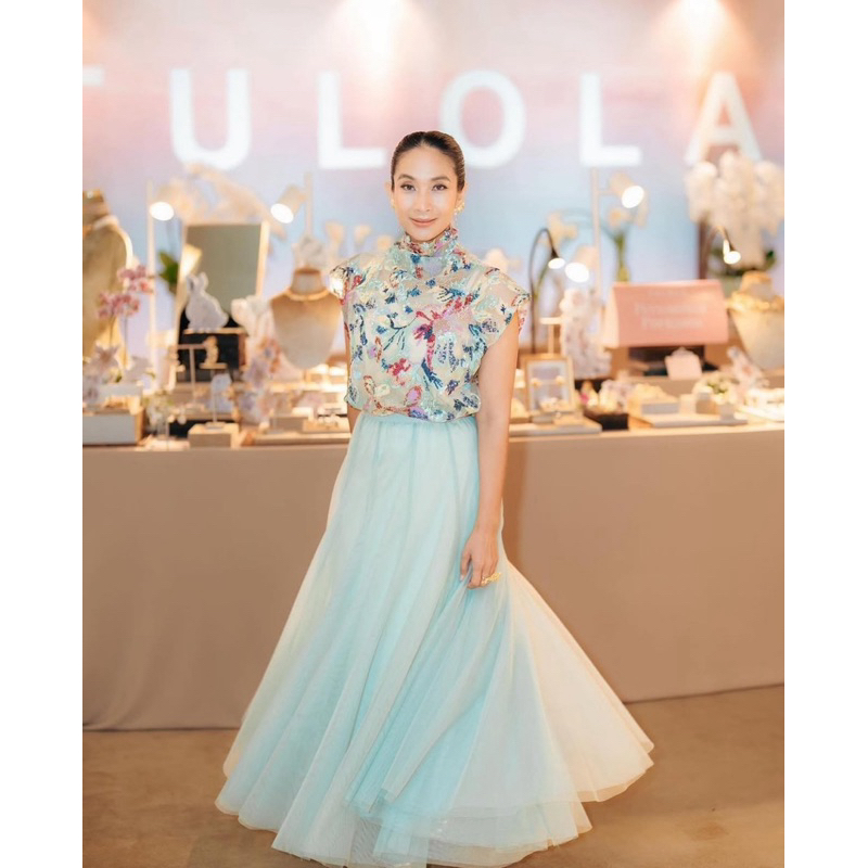 LACE BY ARTKEA - Tulle Maxi Skirt Blue