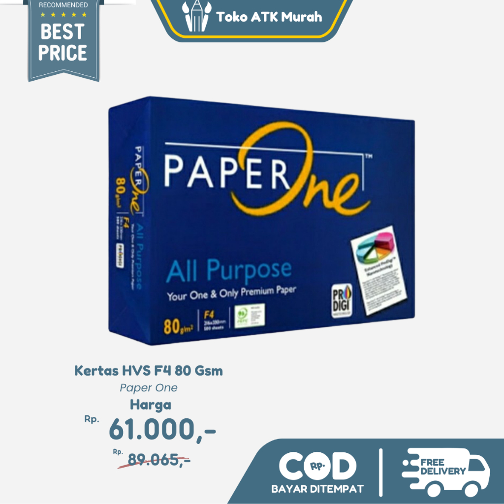 

Kertas HVS F4 80 Gsm Paper One ( 1 Rim Isi 500 Lembar ) - Kertas Fotokopi Print Berkualitas