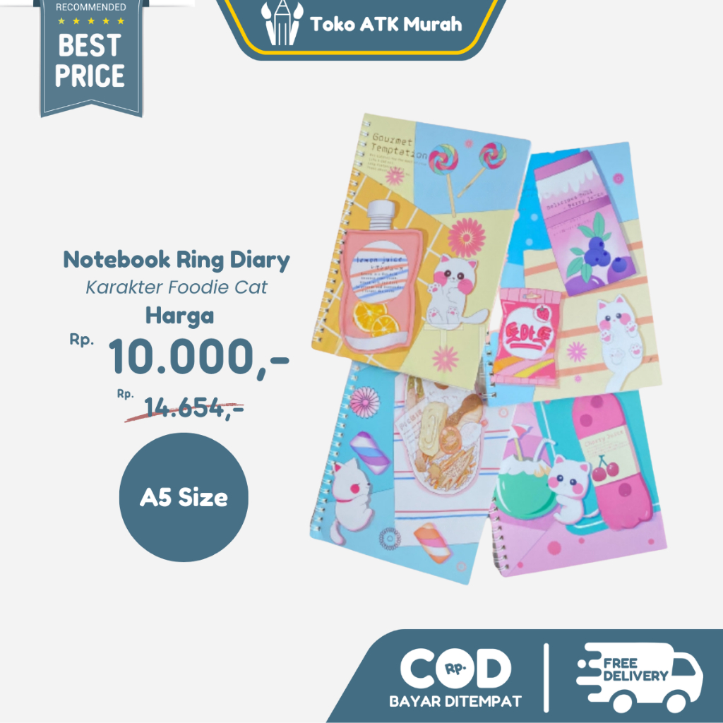 

Notebook Spiral Ring Ruled Buku Catatan Garis A5 Karakter Foodie Cat