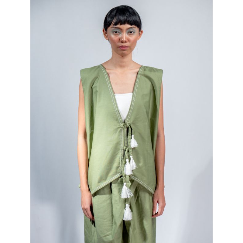 My Cotton Line - Vest Wanita Etnik Kasual Hijau
