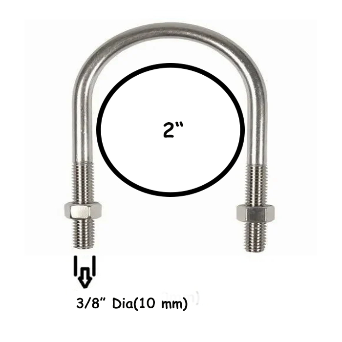 U Bolt Stainless 304 | 3/8 Inch X 2 Inch + 2 Nut | Clamp U Bolt