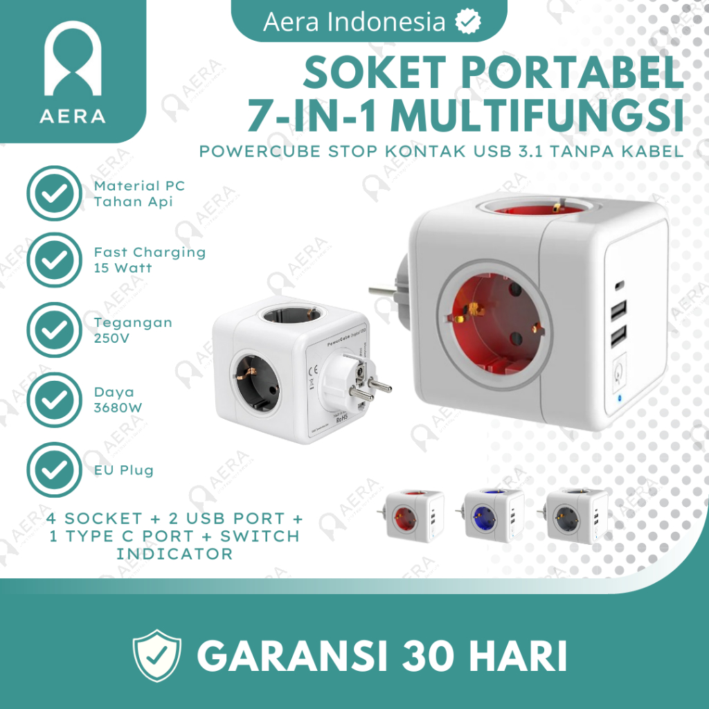 POWERCUBE STOP KONTAK | STOP KONTAK KABEL | POWERCUBE SOCKET USB 3.1 TANPA KABEL | STOP KONTAK COLOK