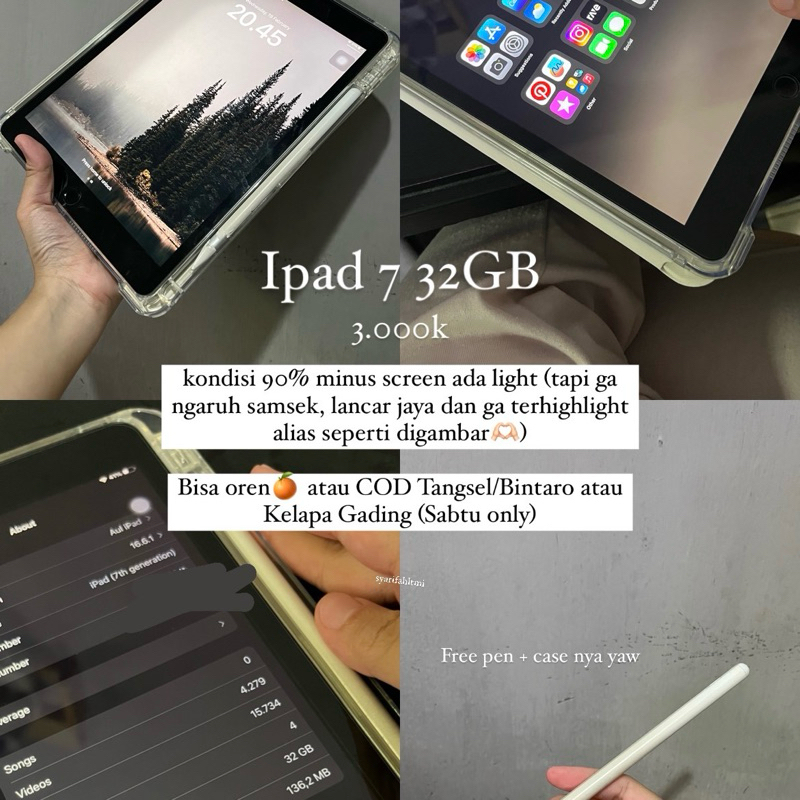 preloved ipad 7 32gb, wifi only bisa nego