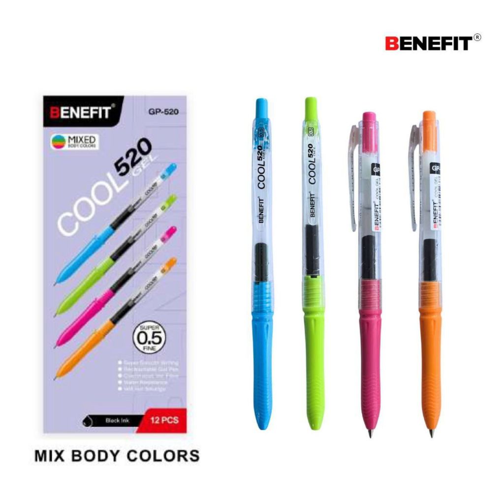 

1 LSN / 12 PCS GEL PEN GP-520 COOL GEL ( MIX BODY COLOR )
