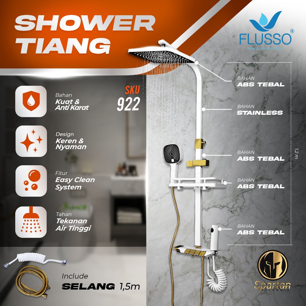 Shower Kamar Mandi satu set / Sower Kamar Mandi Keran Set Panas Dingin Stainless Flusso Garansi 922