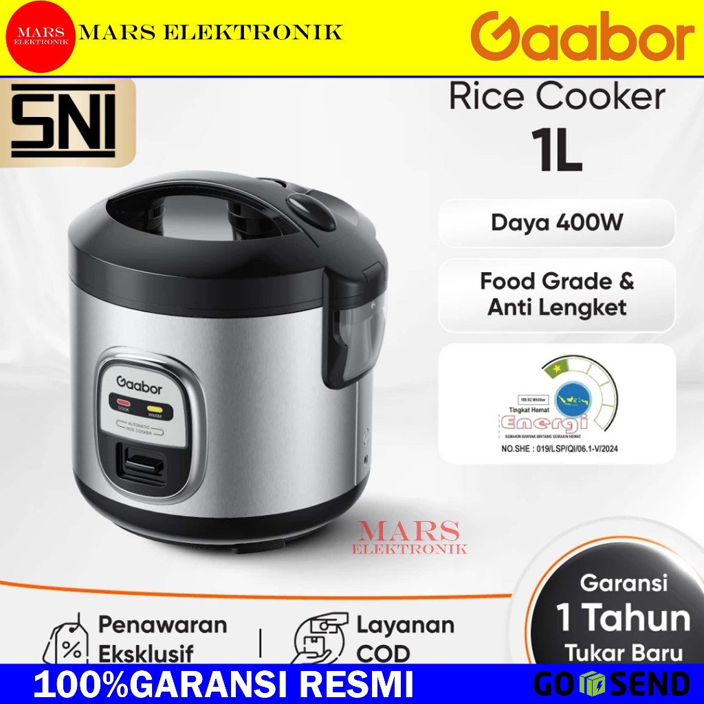 Gaabor RC20M-YE01A Penanak Nasi 1 Liter Anti Lengket dengan Penghangat dan Kukusan