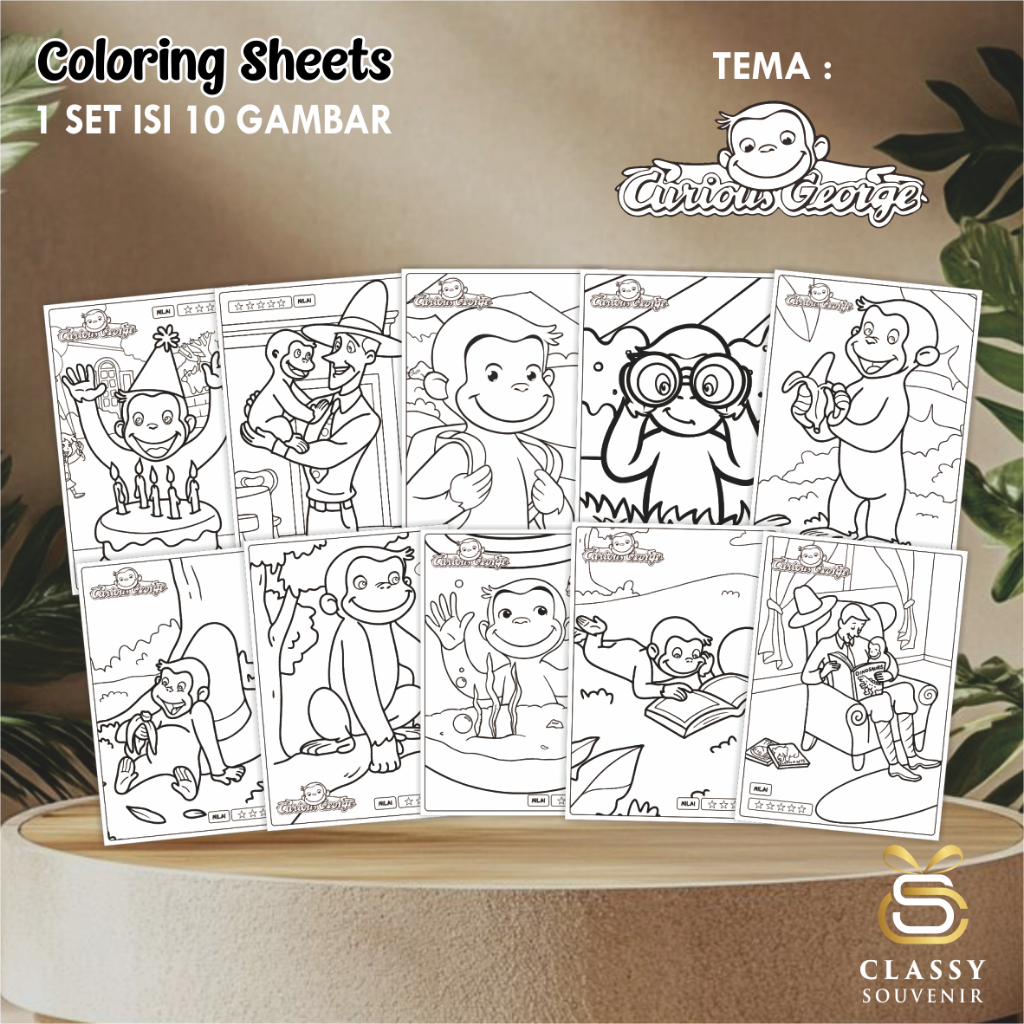 

LEMBAR GAMBAR MEWARNAI ANIMASI ANAK - KERTAS MEWARNAI ANAK 1 SET ISI 10 LEMBAR GAMBAR - COLORING SHEETS FOR KIDS- CURIOUS GEORGE