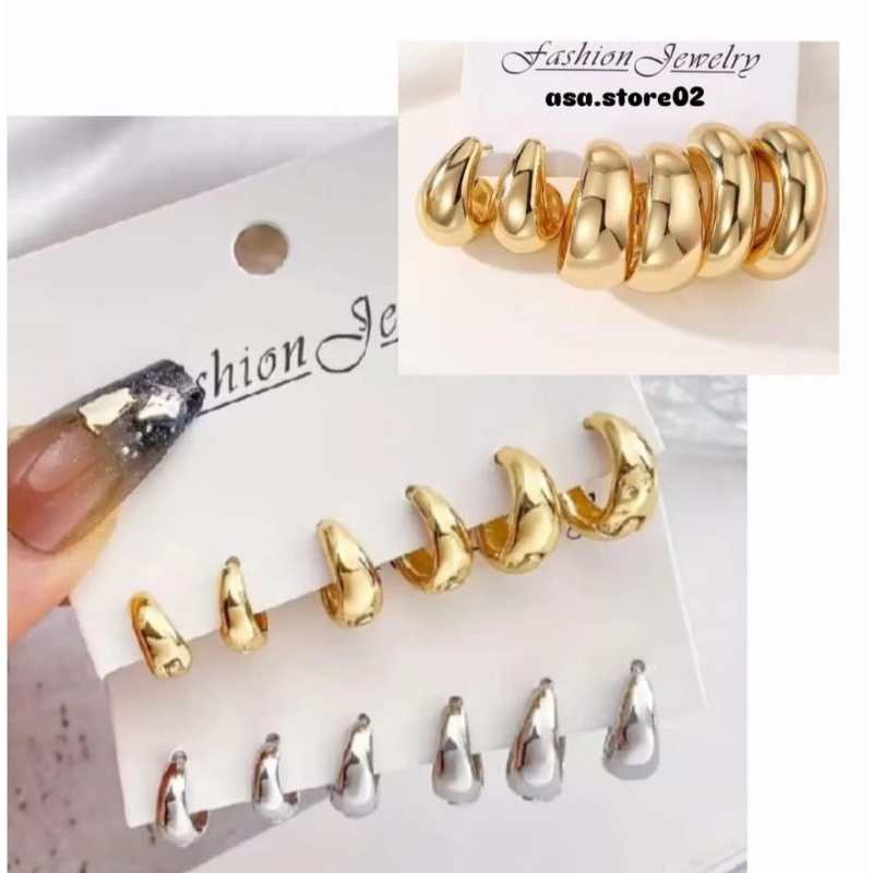 Anting Hoop 3 Pasang/Anting Bulat Korea Fashion/Anting Hijab