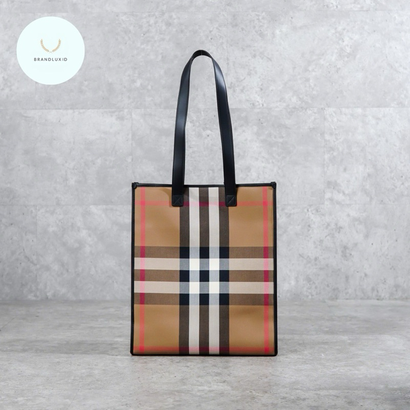 Burberry Check Beige Canvas Shopeer Bag in Black