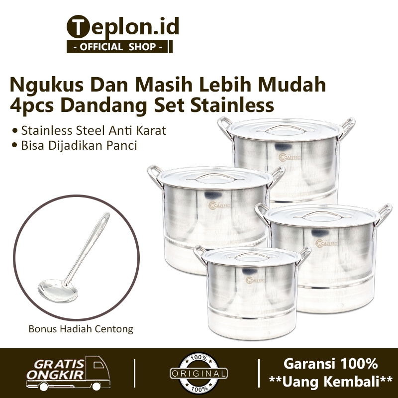 Calypso 4pcs Panci Set Kukusan Stainless + Saringan | Steamer Dandang Kukus Nasi Stenlis