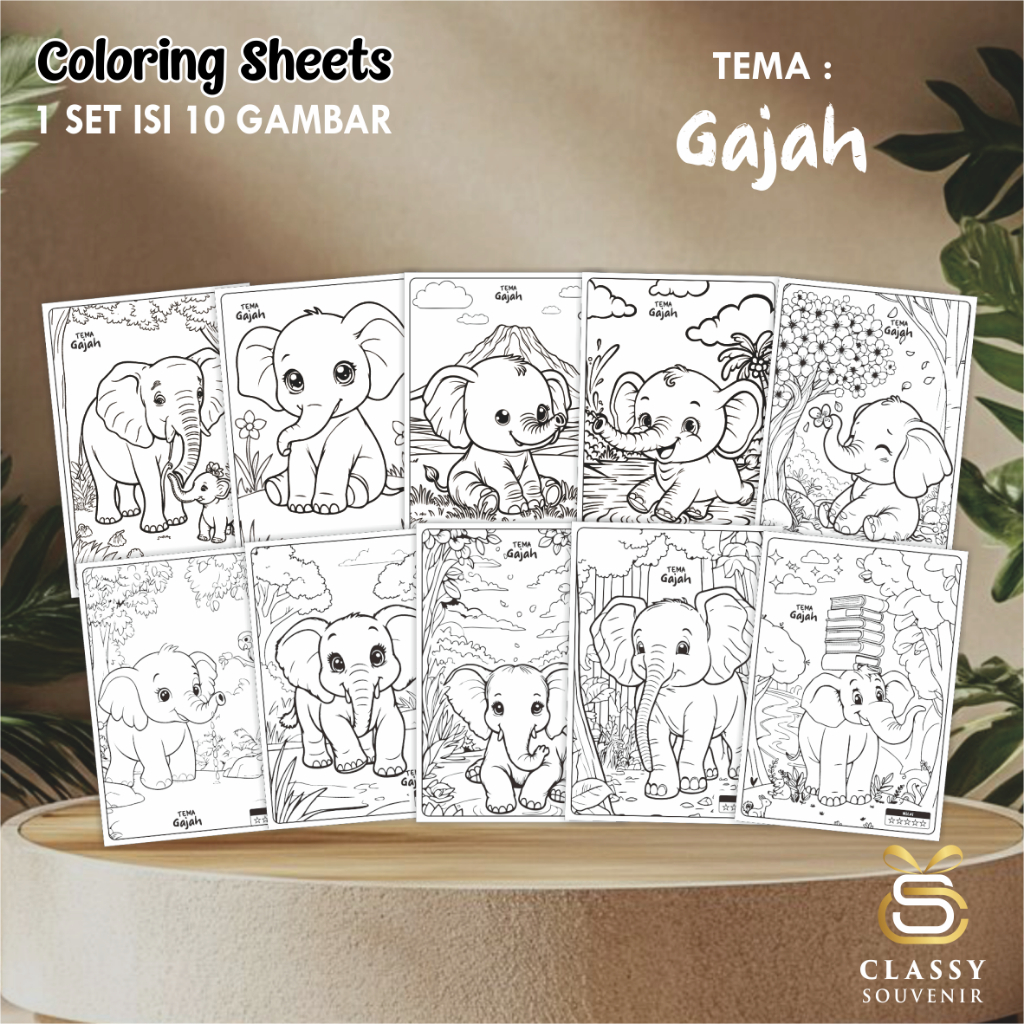 

LEMBAR GAMBAR MEWARNAI ANIMASI ANAK - KERTAS MEWARNAI ANAK 1 SET ISI 10 LEMBAR GAMBAR - COLORING SHEETS FOR KIDS- GAJAH
