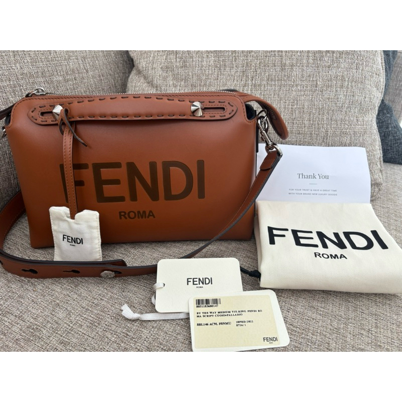 fendi roma authentic brown leather boston bag