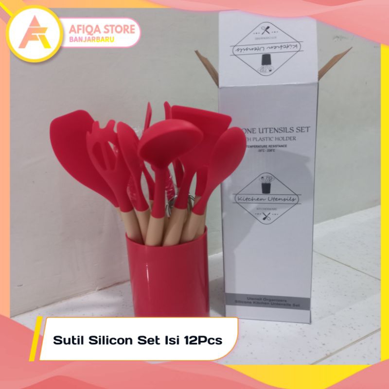 Spatula Set 12in1 / Silikon Spatula Ganggang Plastik Tahan Panas Free Wadah