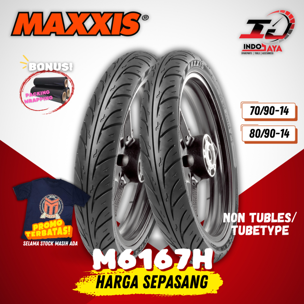 [LEBIH MURAH SEPASANG] BAN LUAR TUBETYPE MAXXIS M6167H (70/90-14 & 80/90-14) BAN MOTOR MATIC RING 14